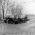 Four wheel steering jeep uder testing. Ford GP, Willys MBs. Baltimore, Maryland, USA, February 1942.