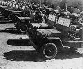 Soviet red army soldiers with us-made jeeps on the way to the front, world war 2, american aid, lend lease program.